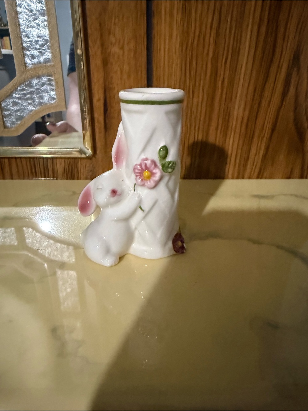 Avon Porcelain Bunny Vase with Pink Flower Accent